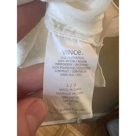 Vince Off White Crew Neck Lace Textured Raw Hem Lined Sleeveless Blouse Large - Picture 7 of 9